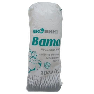 Вата медична гігроскопічна гігієнічна нестерильна зиг-заг 100 g (г) ТМ Екобинт